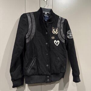True Religion Jet Black Wool Varsity Jacket  Size S/P